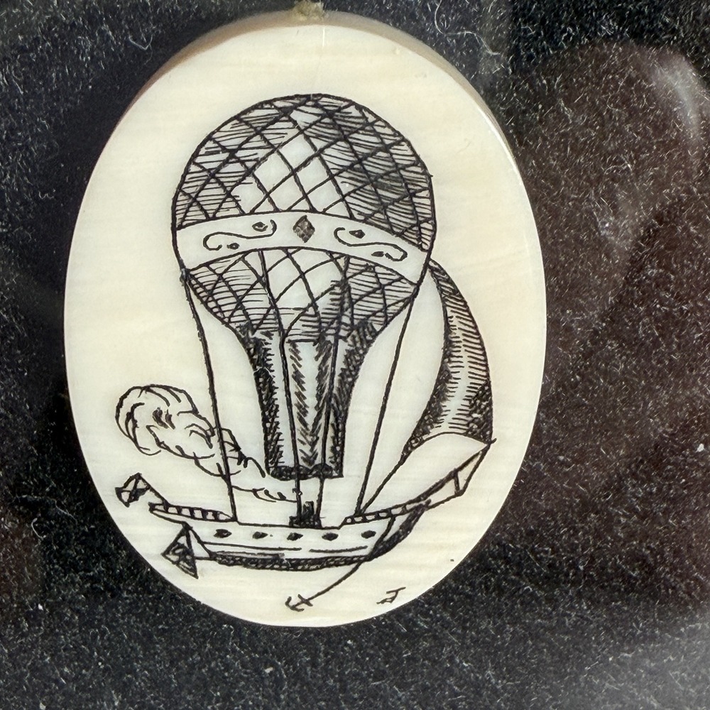 Miniature Hot Air Balloon Scrimshaw Framed Matted Art 4" - Picture 2 of 8